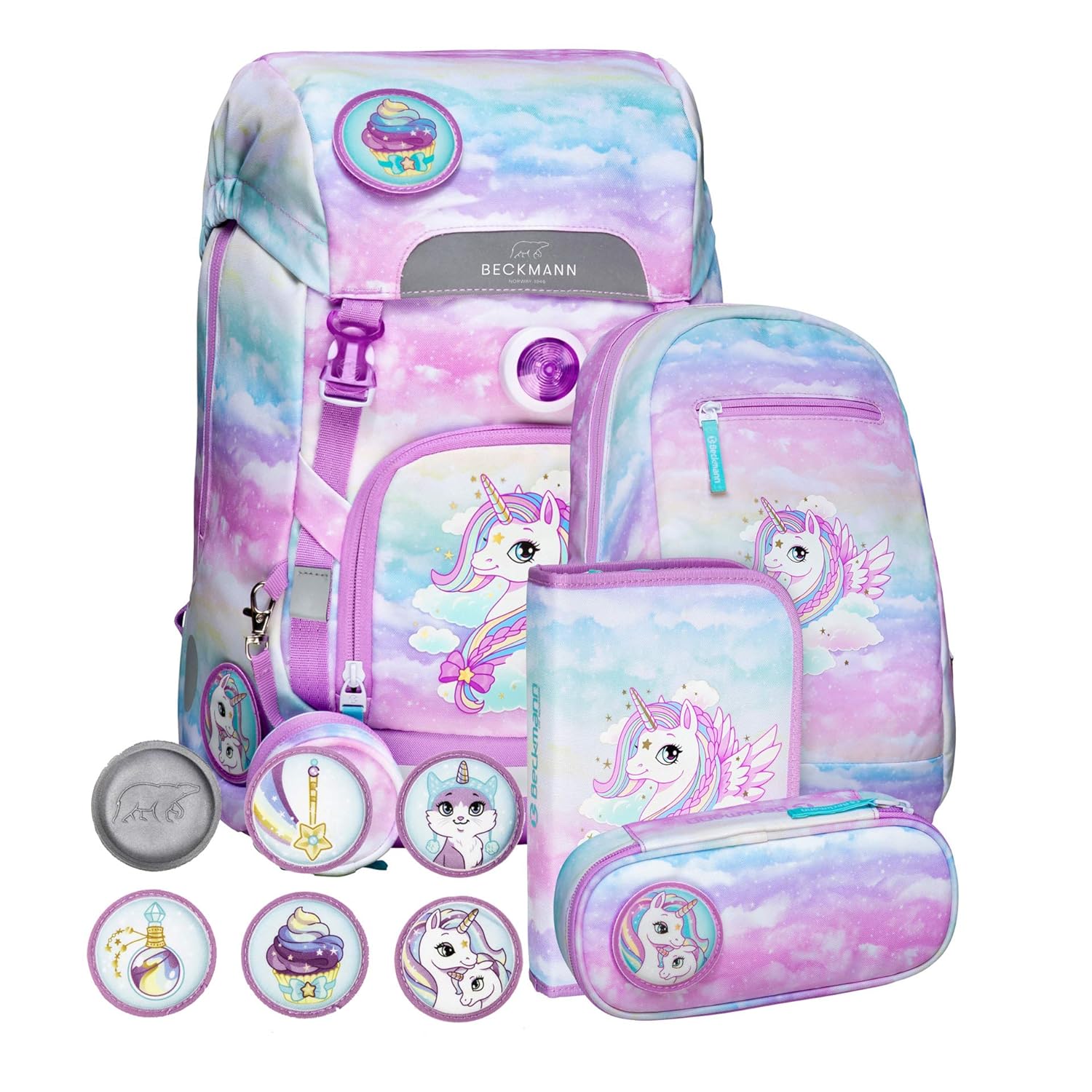 6-teiliges Schulrucksack Einhorn-Set Einhorn